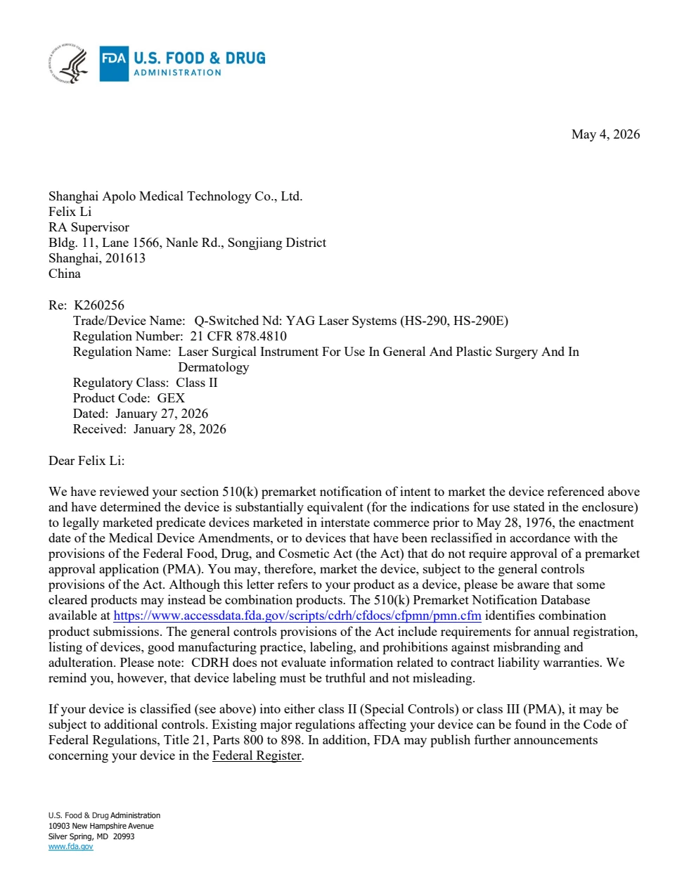 K260256 — Q-Switched Nd: YAG Laser Systems document