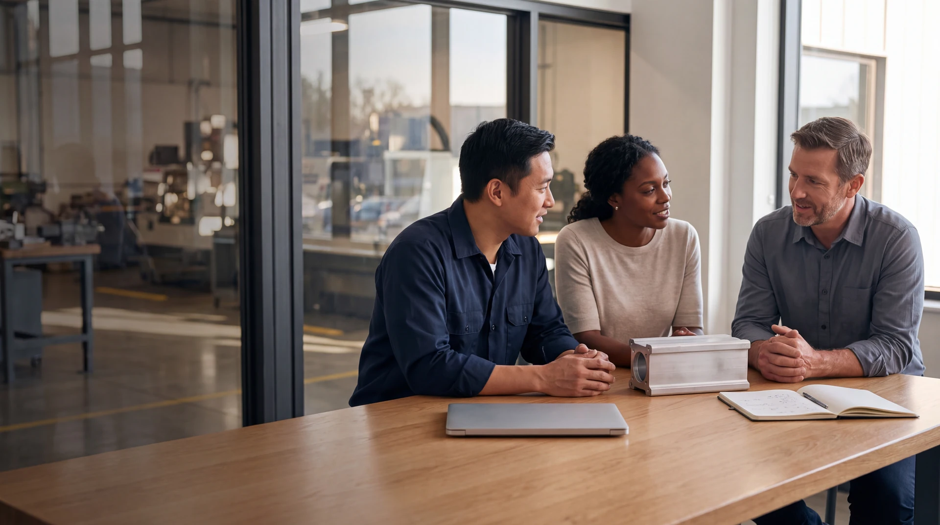 Illustrative team collaboration in a technology workspace