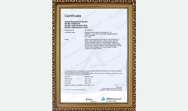 ISO 13485 certificate, 2024; published document