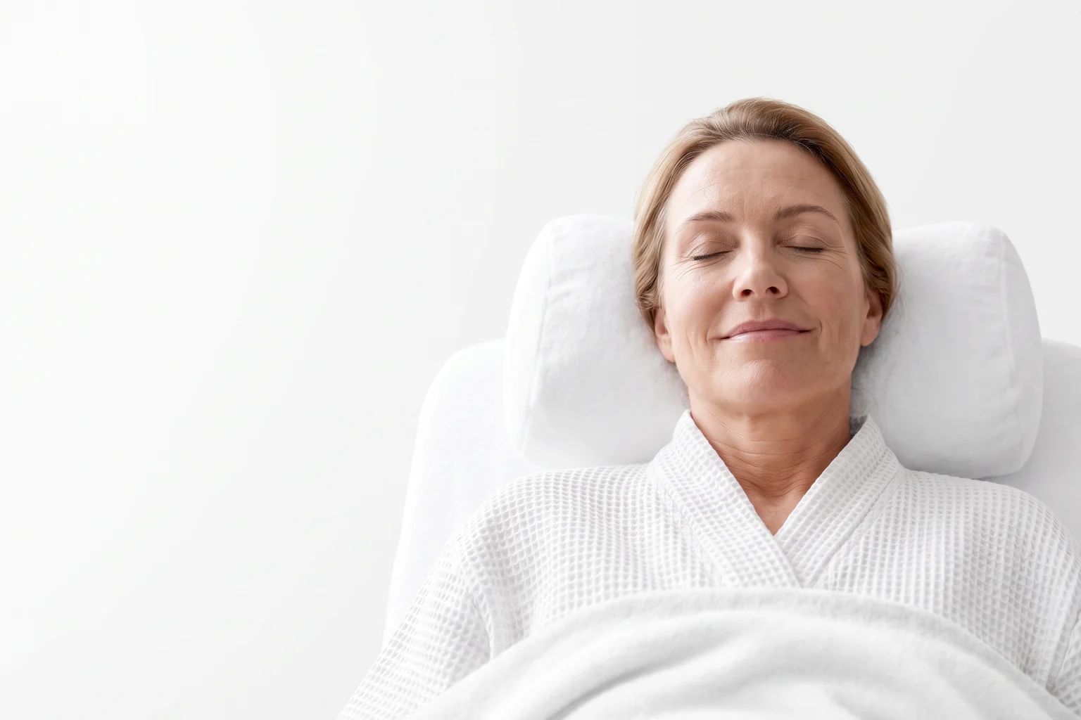 Woman resting comfortably in a treatment room